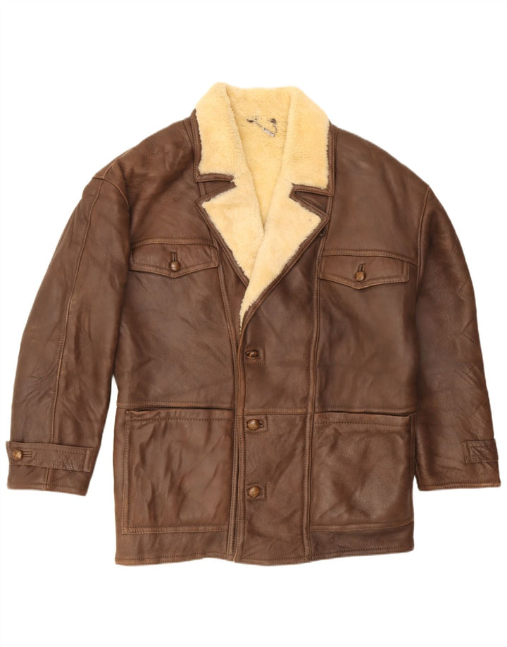 Mabrun Mens Shearling Jacket IT 54 2XL Brown Leather