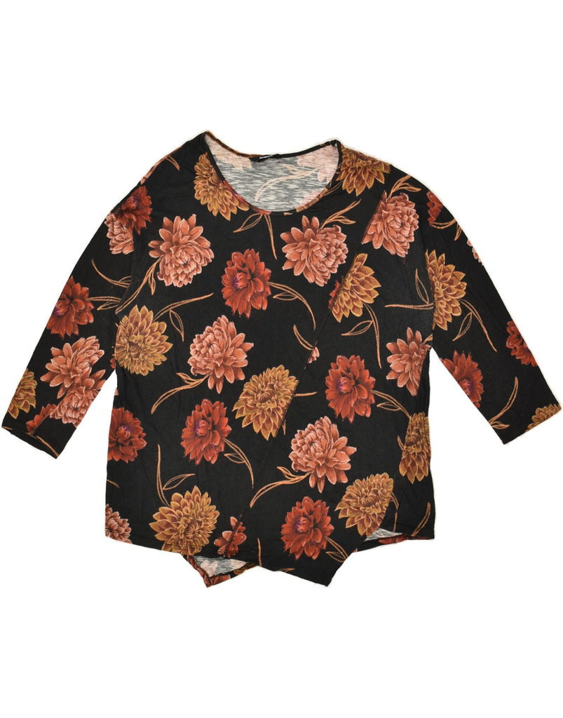 DESIGUAL Womens Top 3/4 Sleeve UK 18 XL Black Floral | Vintage Desigual | Thrift | Second-Hand Desigual | Used Clothing | Messina Hembry 