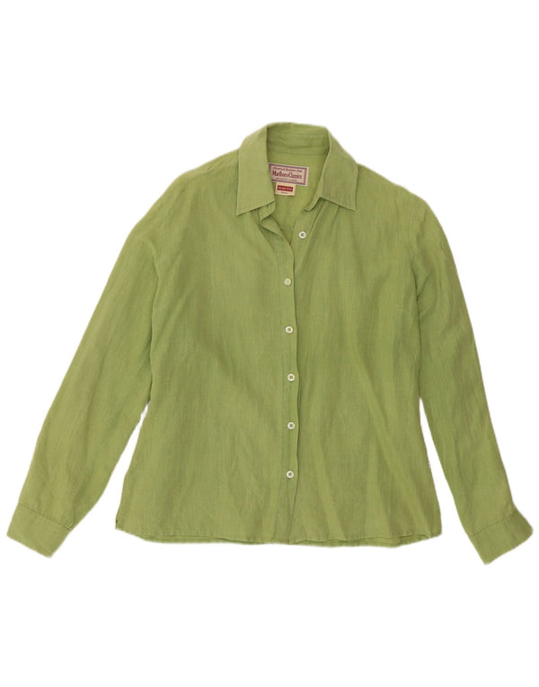 Marlboro Classics Womens Slim Fit Shirt UK 10 Small Green Linen