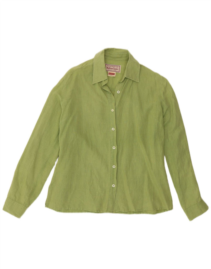 Marlboro Classics Womens Slim Fit Shirt UK 10 Small Green Linen