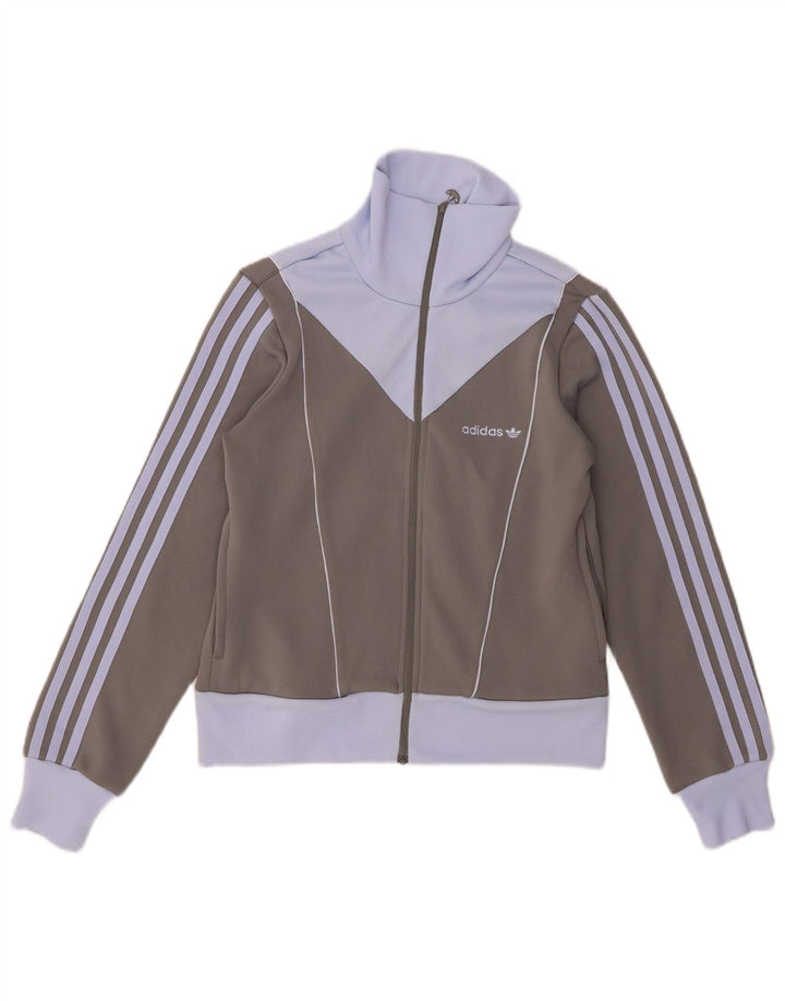 Adidas Womens Tracksuit Top Jacket UK 12 Medium Grey Colourblock Polyester