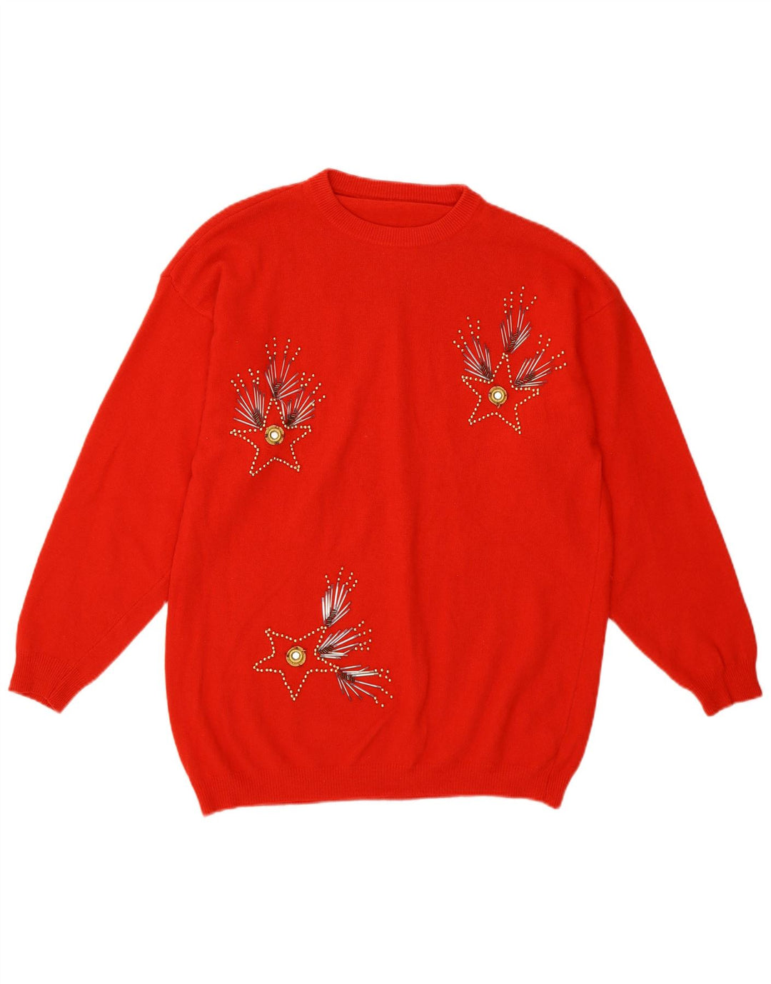 Vintage Womens Abstract Pattern Crew Neck Jumper Sweater UK 14 Medium Red