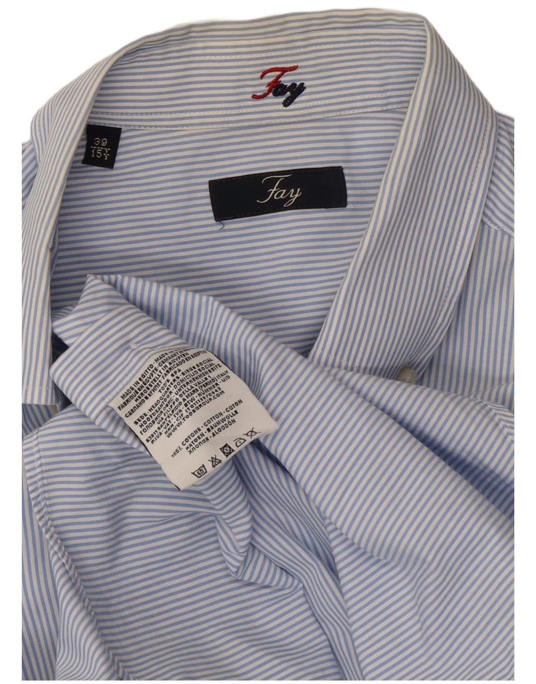 Fay Mens Shirt Size 39 15 1/2 Medium Blue Striped Cotton