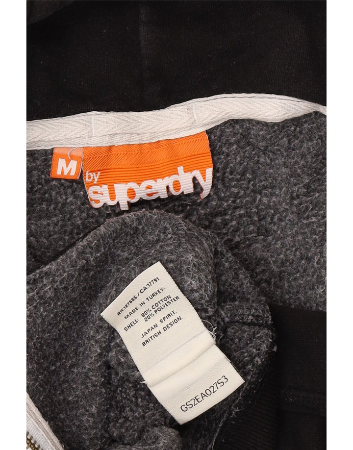SUPERDRY Womens Zip Hoodie Sweater UK 12 Medium Black Cotton