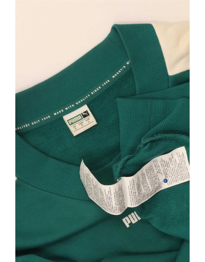 Puma Mens Sweatshirt Jumper Small Green Colourblock Cotton