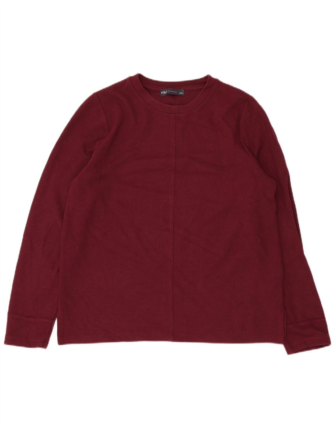 Marks & Spencer Womens Top Long Sleeve UK 12 Medium  Burgundy Cotton