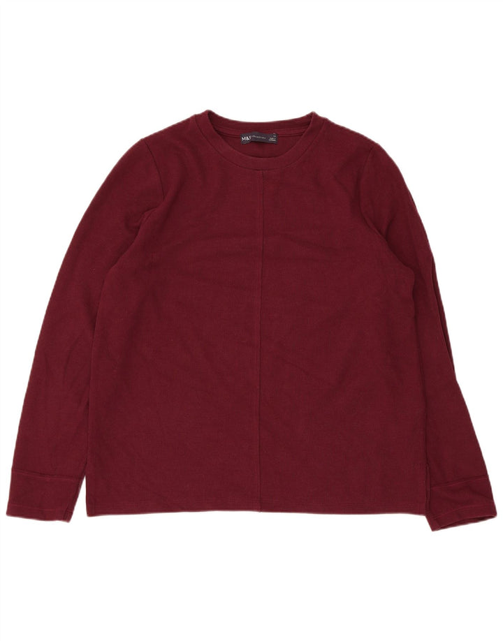 Marks & Spencer Womens Top Long Sleeve UK 12 Medium  Burgundy Cotton