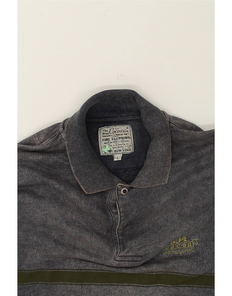 VINTAGE Mens Polo Neck Sweatshirt Jumper Large Grey Striped | Vintage Vintage | Thrift | Second-Hand Vintage | Used Clothing | Messina Hembry 