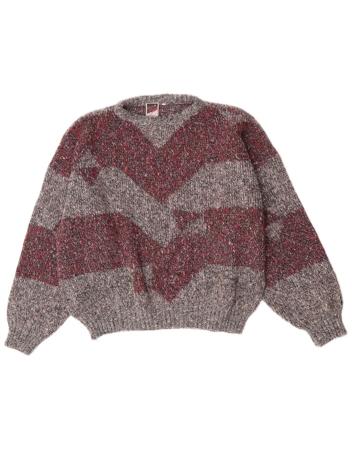 Vintage Womens Boat Neck Jumper Sweater UK 14 Medium Grey Colourblock