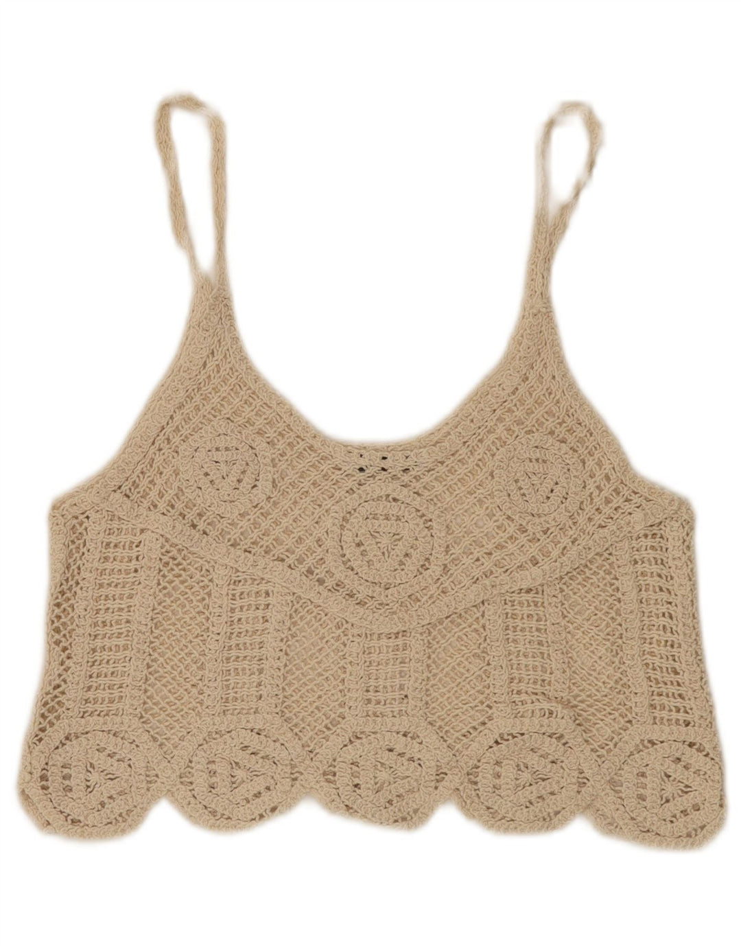 Zara Womens Crop Crochet Cami Top UK 12 Medium Beige