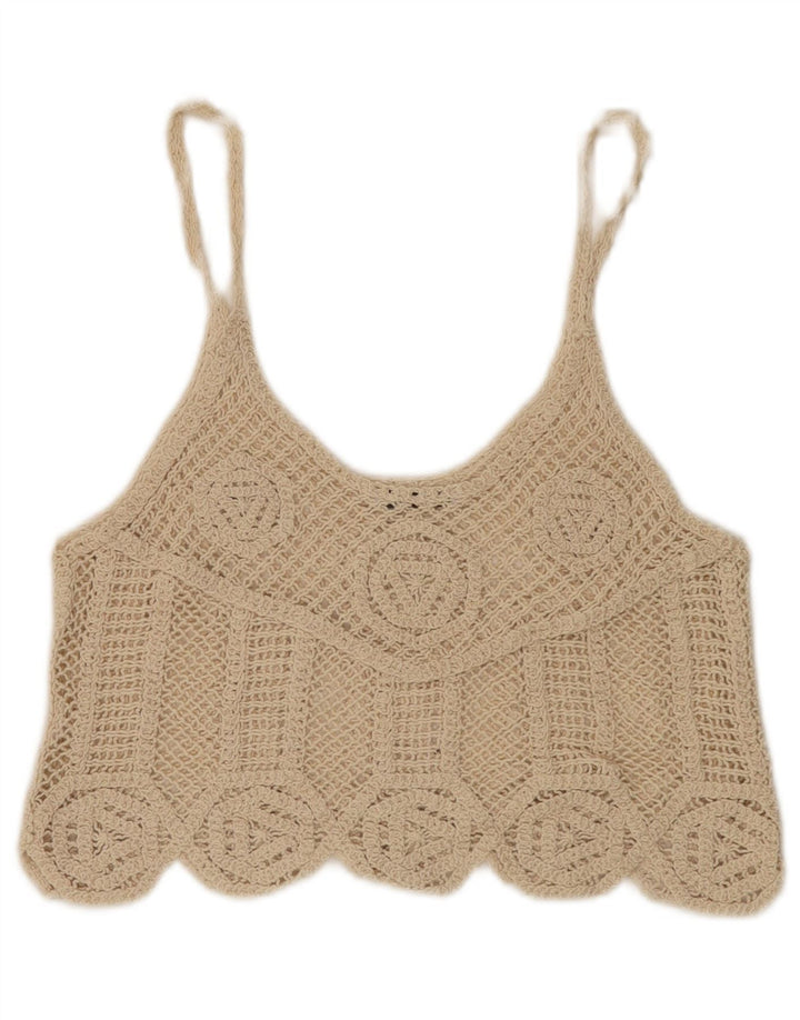 Zara Womens Crop Crochet Cami Top UK 12 Medium Beige