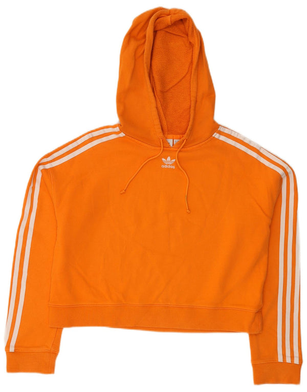 ADIDAS Womens Oversized Crop Hoodie Jumper UK 8 Small Orange Cotton