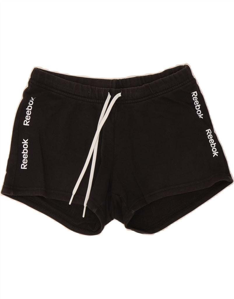 REEBOK Mens Graphic Sport Shorts UK 8/10 Small  Black Cotton Vintage Reebok and Second-Hand Reebok from Messina Hembry 