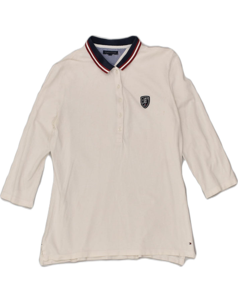 TOMMY HILFIGER Womens 3/4 Sleeve Polo Shirt UK 12 Medium White | Vintage Tommy Hilfiger | Thrift | Second-Hand Tommy Hilfiger | Used Clothing | Messina Hembry 