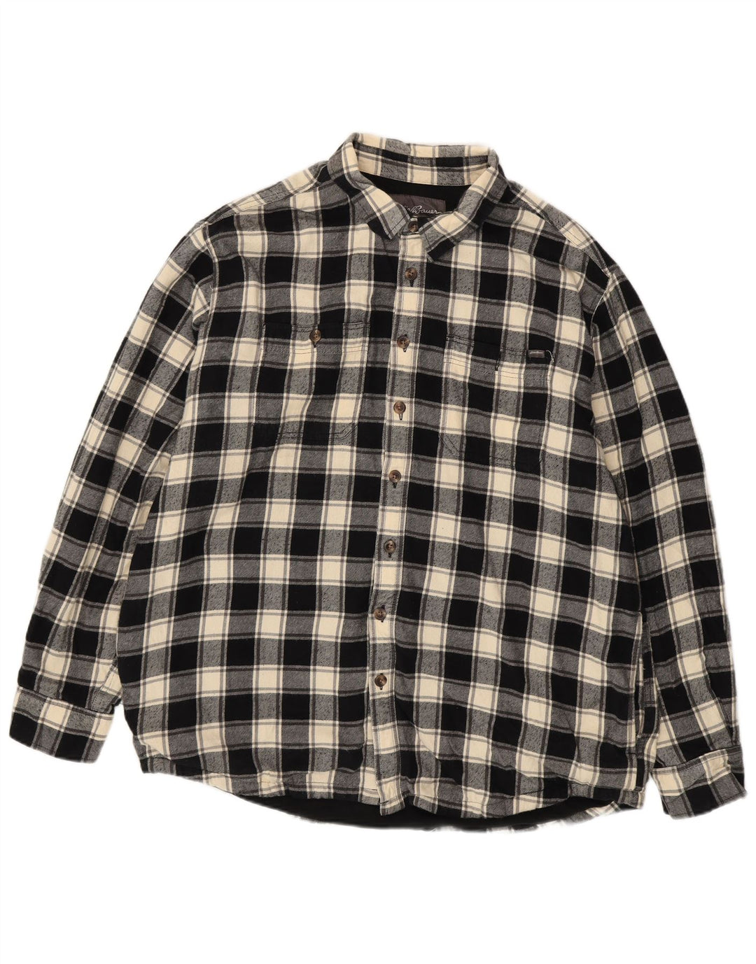 EDDIE BAUER Mens Tall Flannel Shirt XL Black Check Cotton