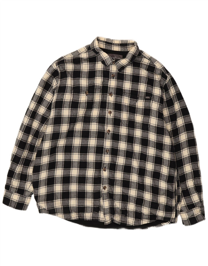EDDIE BAUER Mens Tall Flannel Shirt XL Black Check Cotton