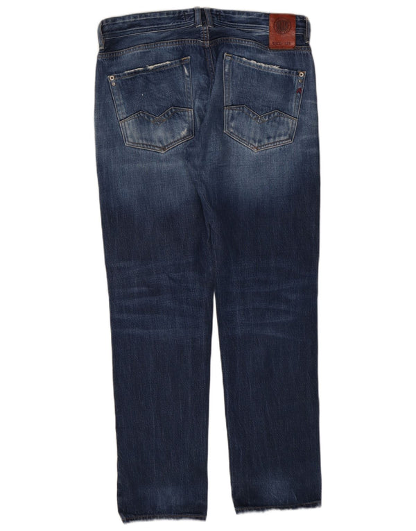 Replay Mens Rob Straight Jeans W32 L30 Blue Cotton