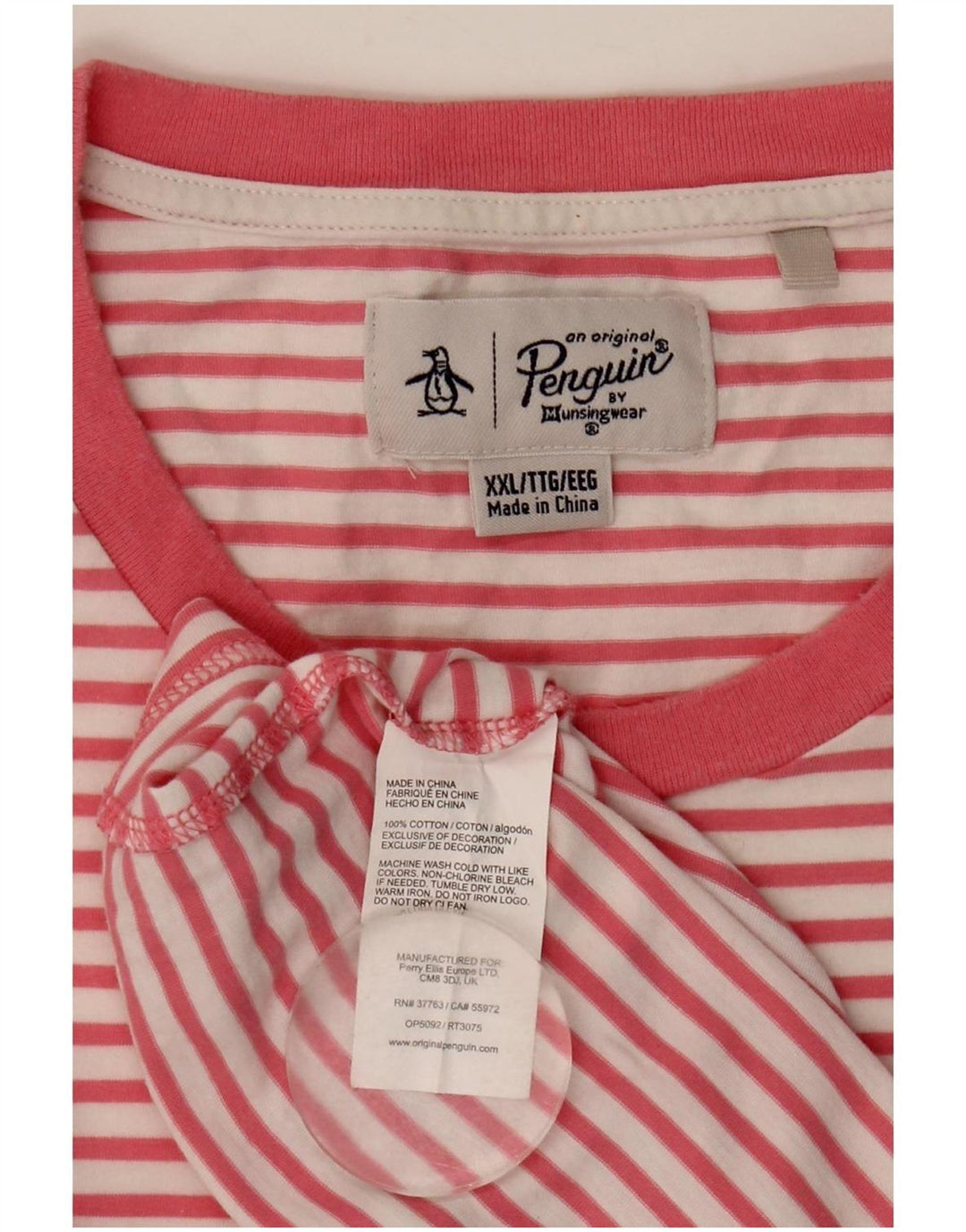 Penguin Mens T-Shirt Top 2XL Pink Striped Cotton