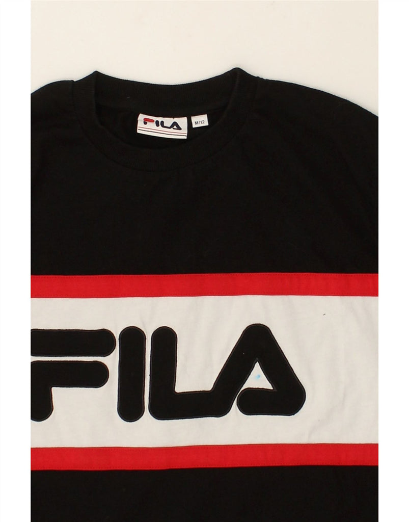 FILA Womens Graphic Sweatshirt Jumper UK 12 Medium Black Cotton | Vintage Fila | Thrift | Second-Hand Fila | Used Clothing | Messina Hembry 