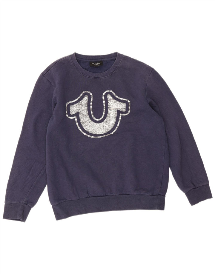 True Religion Mens Graphic Sweatshirt Jumper Medium Navy Blue Cotton