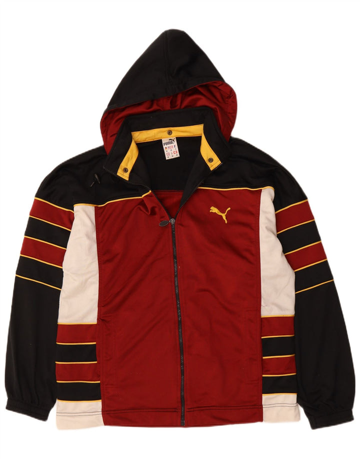 Puma Mens Graphic Hooded Tracksuit Top Jacket Medium Burgundy Colourblock