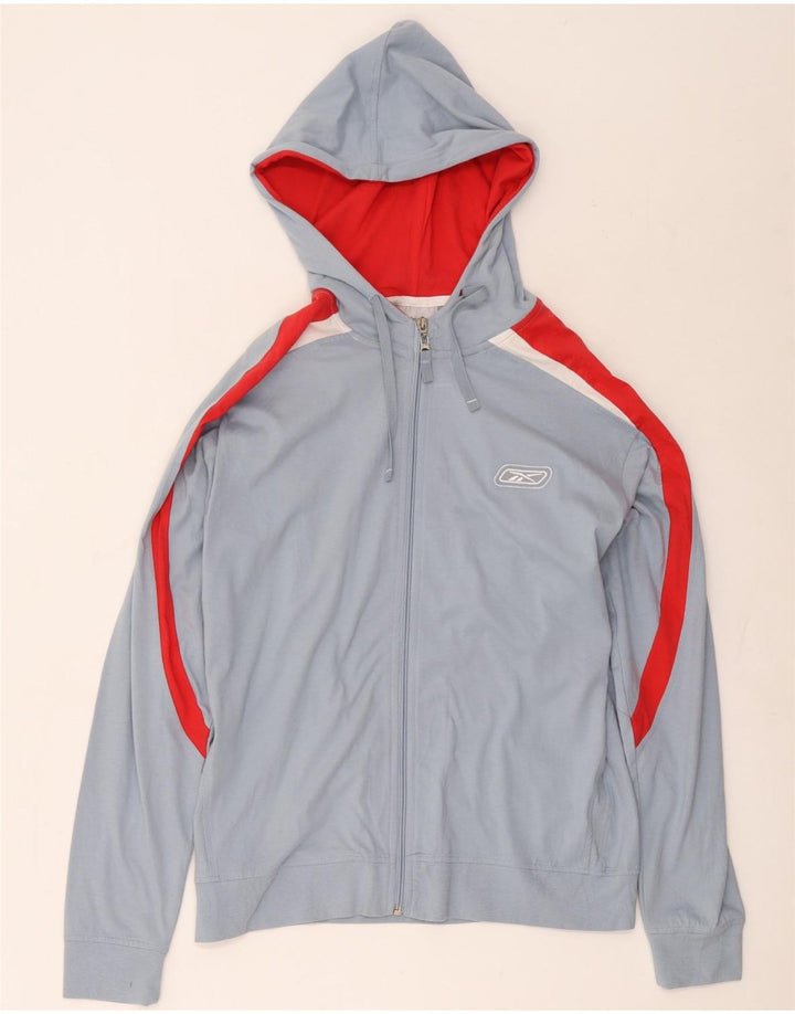 Reebok Mens Zip Hoodie Sweater Small Blue Colourblock Cotton