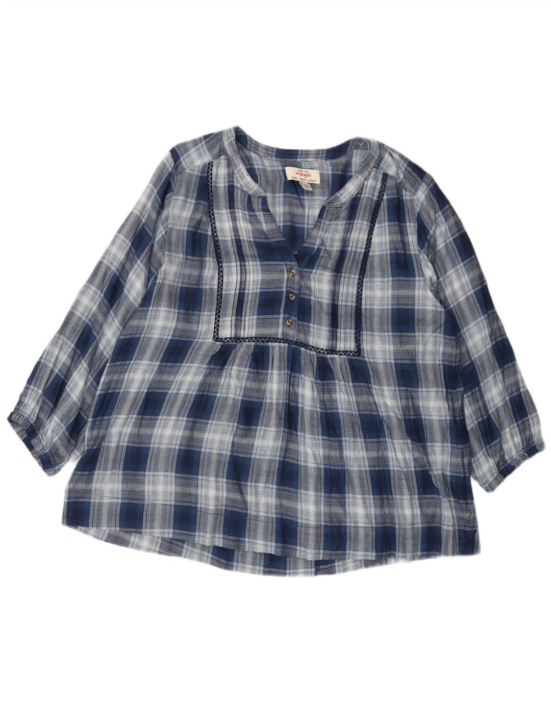 Wrangler Womens 3/4 Sleeve Blouse Top UK 16 Large Blue Check Viscose