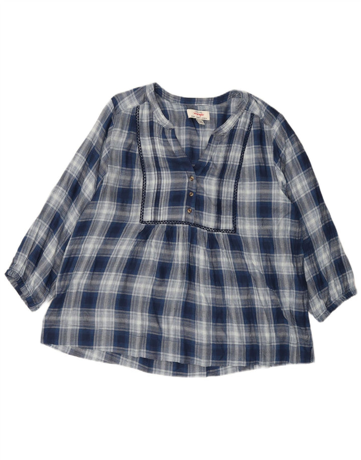 Wrangler Womens 3/4 Sleeve Blouse Top UK 16 Large Blue Check Viscose