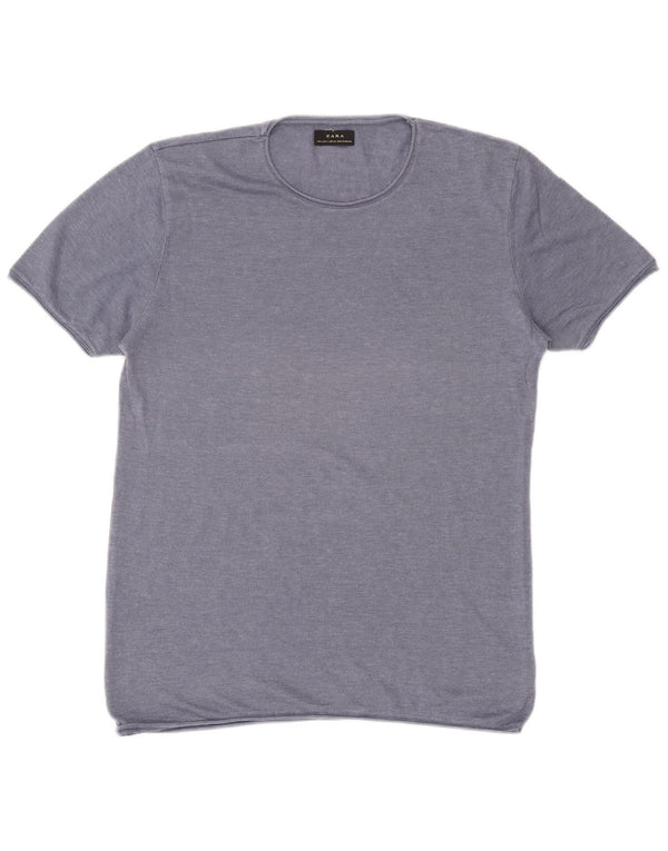 Zara Mens T-Shirt Top Large Blue Cotton