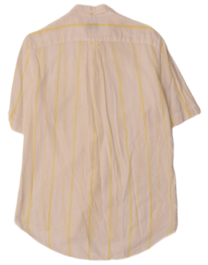 BENETTON Mens Short Sleeve Shirt Medium White Striped Cotton