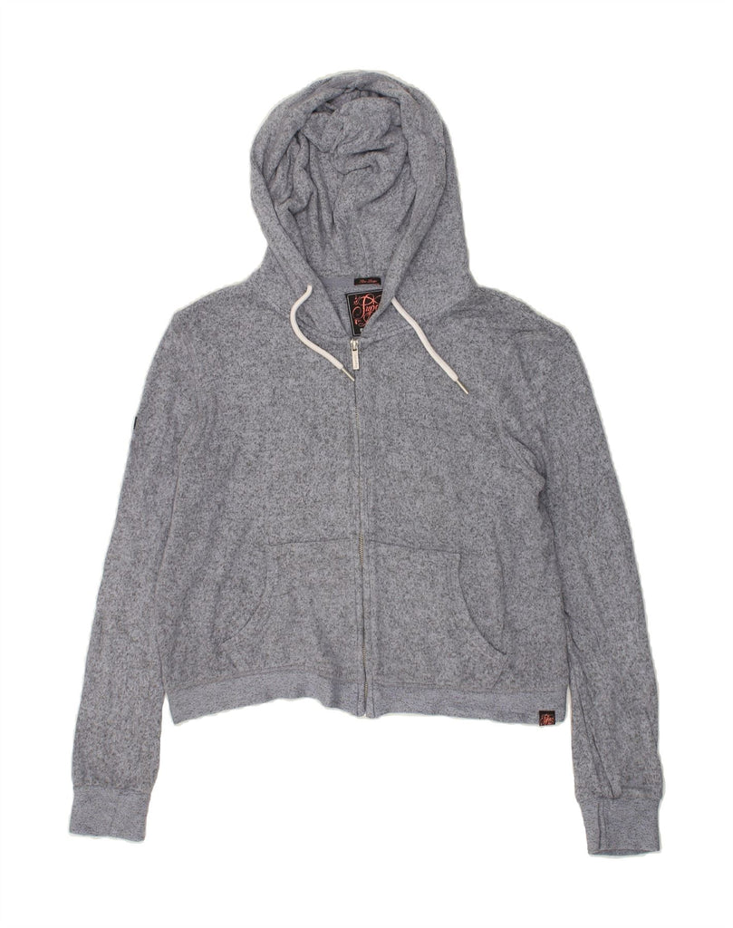 SUPERDRY Womens Crop Zip Hoodie Sweater UK 16 Large Grey Flecked Viscose Vintage Superdry and Second-Hand Superdry from Messina Hembry 