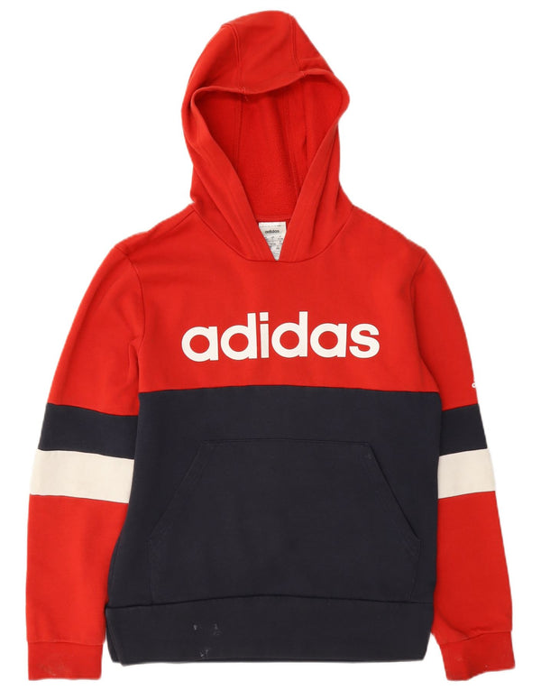 Adidas Boys Graphic Hoodie Jumper 13-14 Years Red Colourblock Cotton