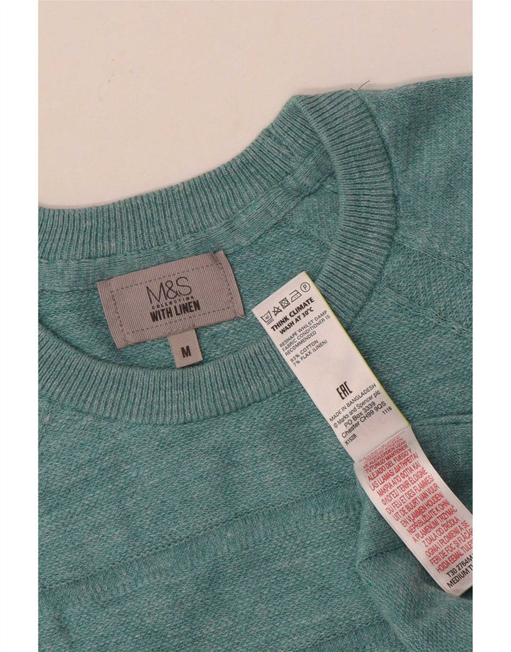Marks & Spencer Mens Crew Neck Jumper Sweater Medium Green Cotton