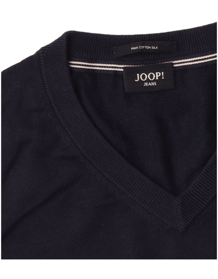 Joop Mens V-Neck Jumper Sweater Large Navy Blue Cotton
