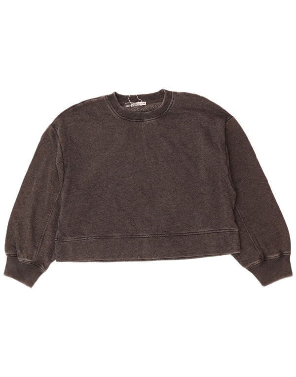 Zara Womens Crop Oversized Sweatshirt Jumper UK 10 Small Grey Cotton