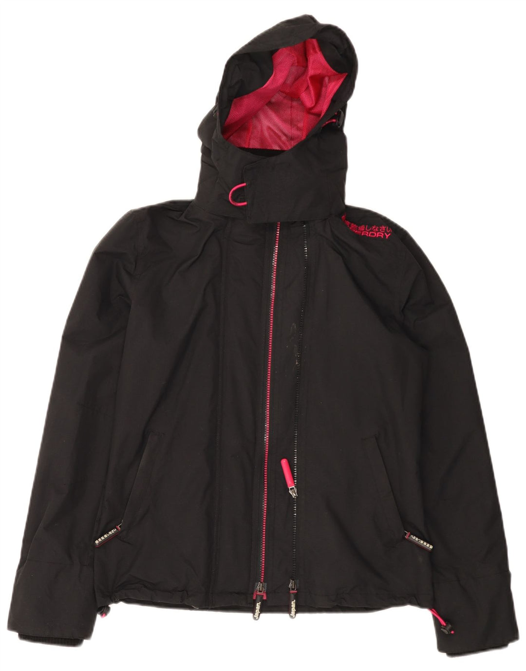 Superdry Womens Windcheater Hooded Rain Jacket UK 10 Small Black Nylon