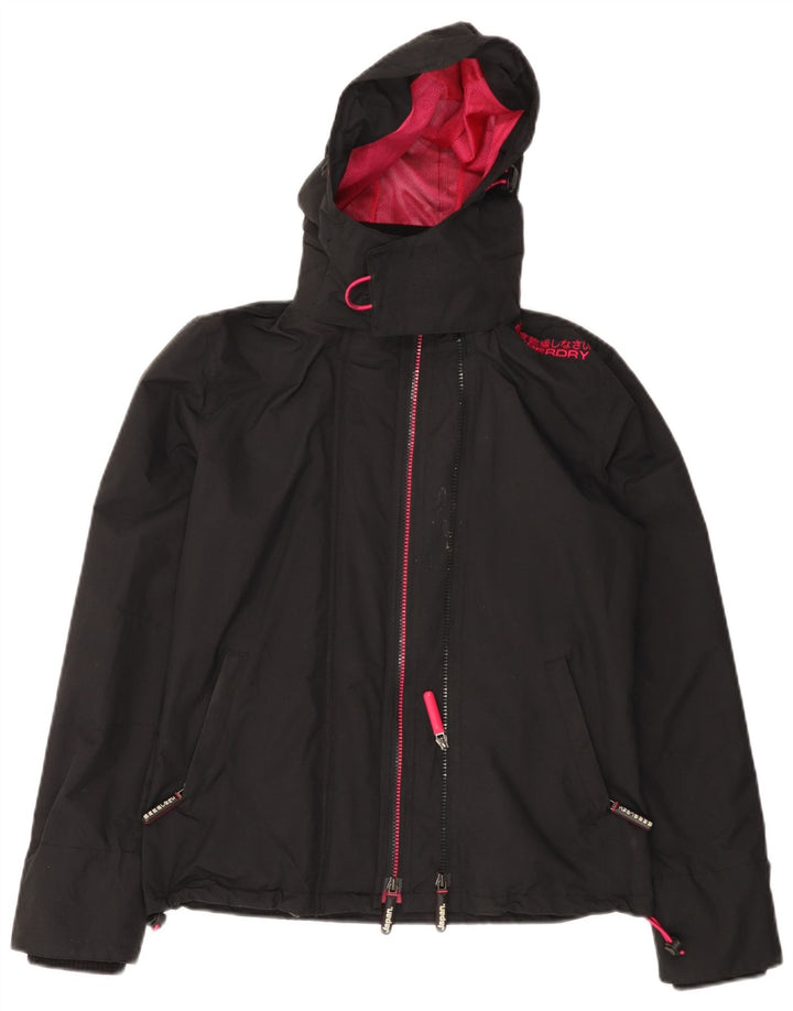 Superdry Womens Windcheater Hooded Rain Jacket UK 10 Small Black Nylon
