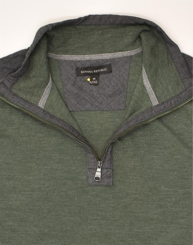 BANANA REPUBLIC Mens Zip Neck Sweatshirt Jumper Medium Green Cotton | Vintage Banana Republic | Thrift | Second-Hand Banana Republic | Used Clothing | Messina Hembry 