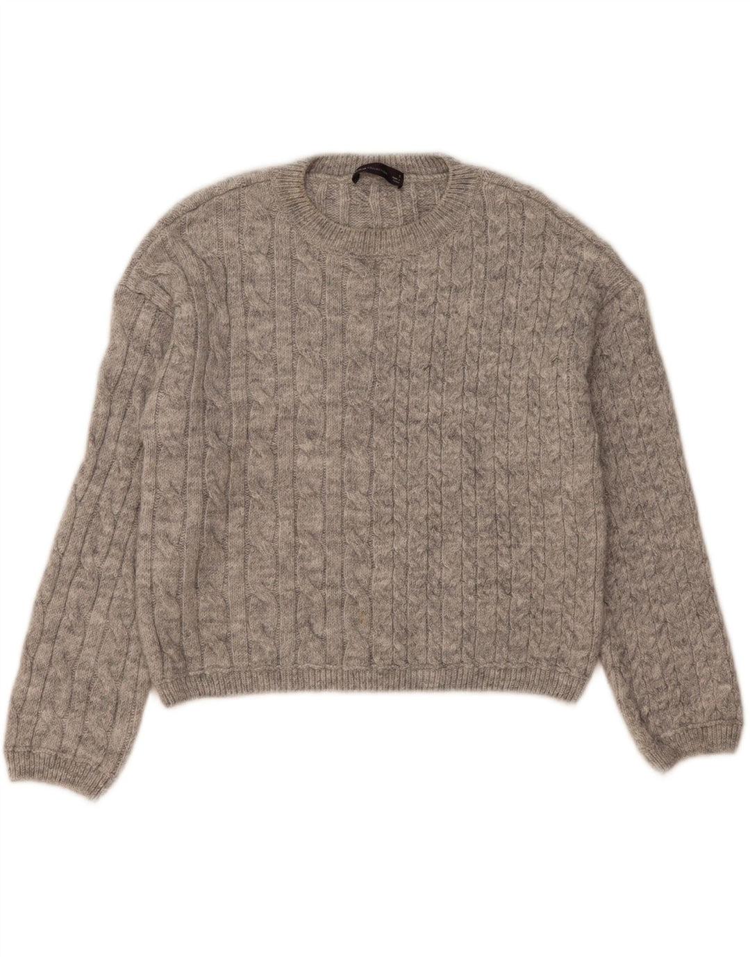 Marks & Spencer Womens Crop Crew Neck Jumper Sweater UK 10 Small Grey