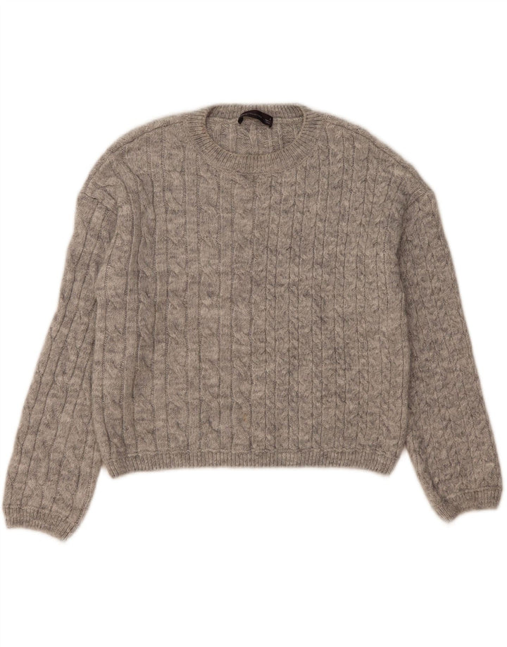 Marks & Spencer Womens Crop Crew Neck Jumper Sweater UK 10 Small Grey