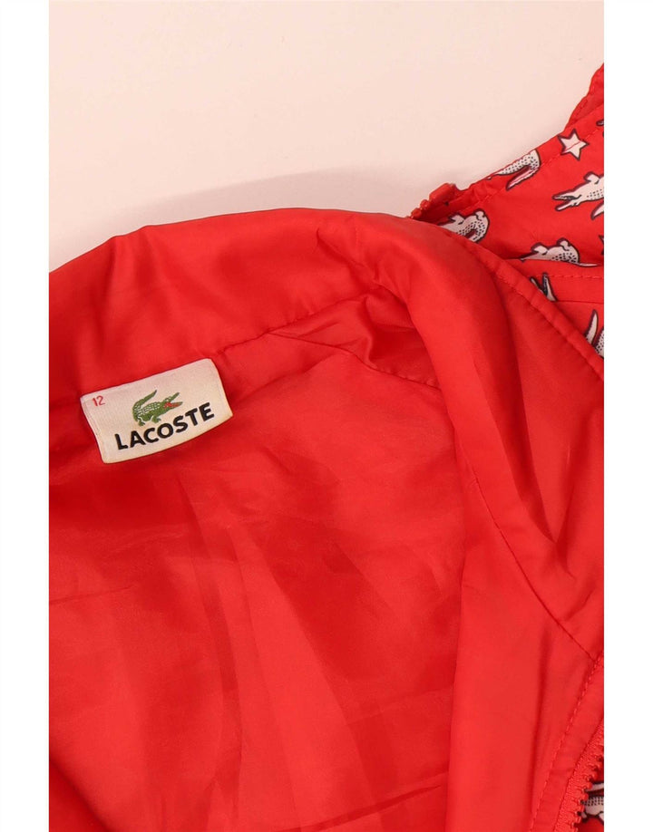Lacoste Girls Graphic Hooded Windbreaker Jacket 11-12 Years Red Polyester