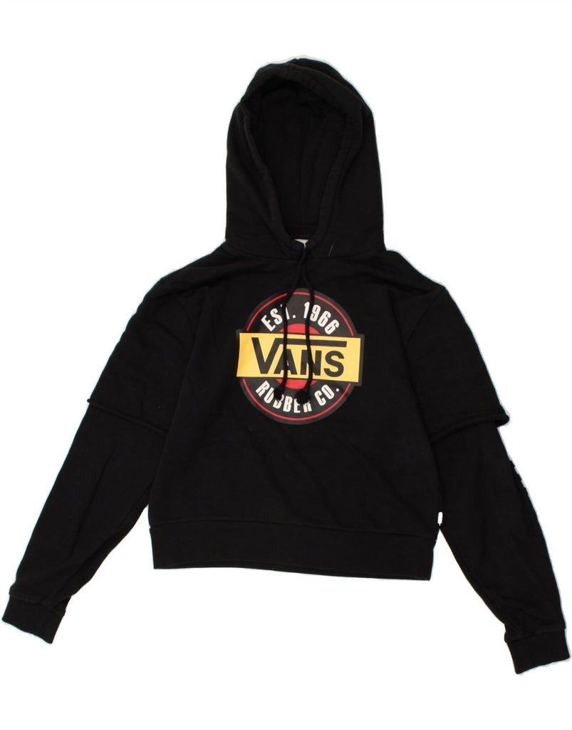 VANS Mens Crop Graphic Hoodie Jumper Small Black Cotton | Vintage Vans | Thrift | Second-Hand Vans | Used Clothing | Messina Hembry 