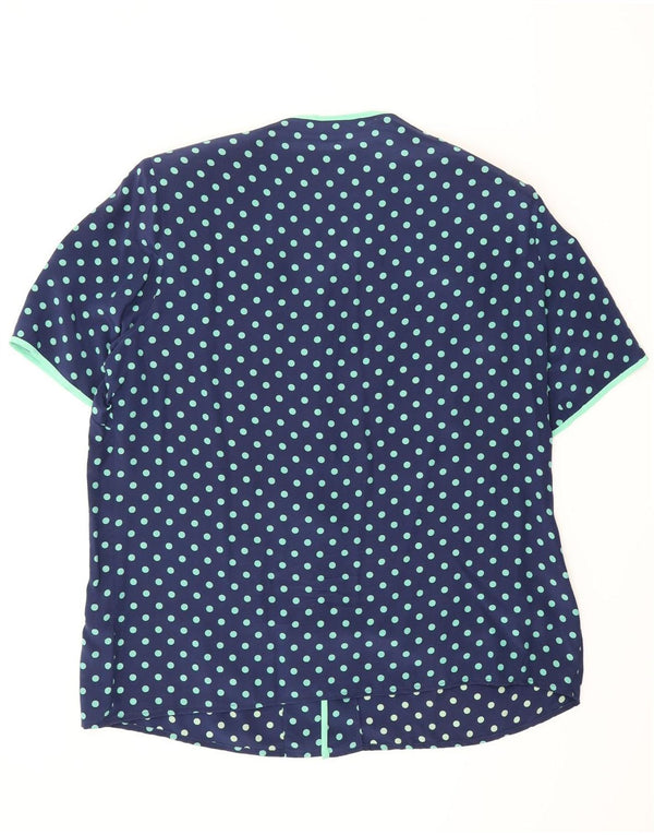 Nixmar Womens Short Sleeve Shirt Blouse UK 19 XL Navy Blue Polka Dot Silk