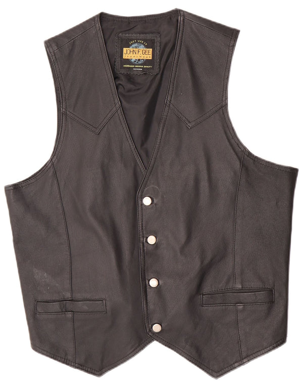 John F Gee Mens Leather Waistcoat Large Black Leather