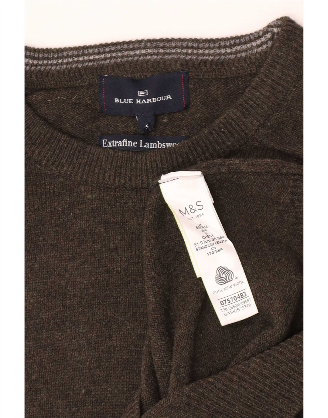 Marks & Spencer Mens Crew Neck Jumper Sweater Small Green Flecked Lambswool