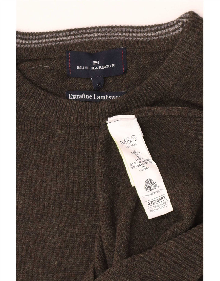 Marks & Spencer Mens Crew Neck Jumper Sweater Small Green Flecked Lambswool
