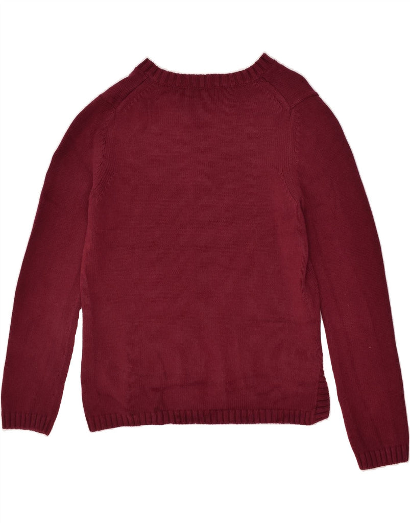 EDDIE BAUER Womens V-Neck Jumper Sweater UK 14 Medium Burgundy Cotton | Vintage Eddie Bauer | Thrift | Second-Hand Eddie Bauer | Used Clothing | Messina Hembry 