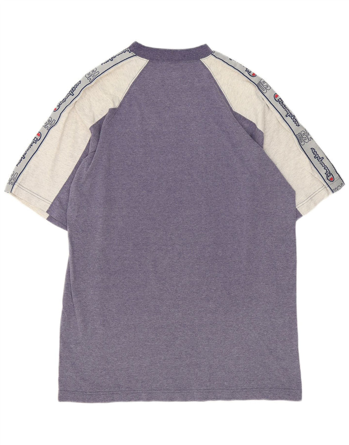 Champion Mens Graphic T-Shirt Top Large Blue Colourblock