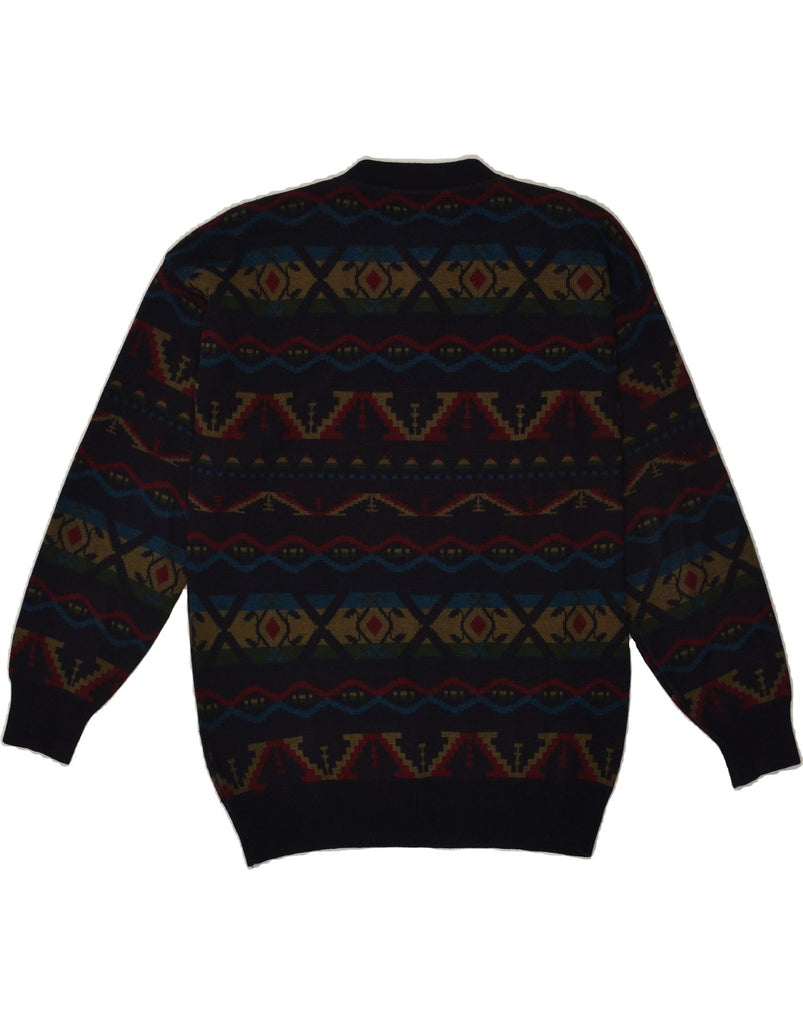 VINTAGE Mens Crew Neck Jumper Sweater Medium Navy Blue Fair Isle | Vintage Vintage | Thrift | Second-Hand Vintage | Used Clothing | Messina Hembry 