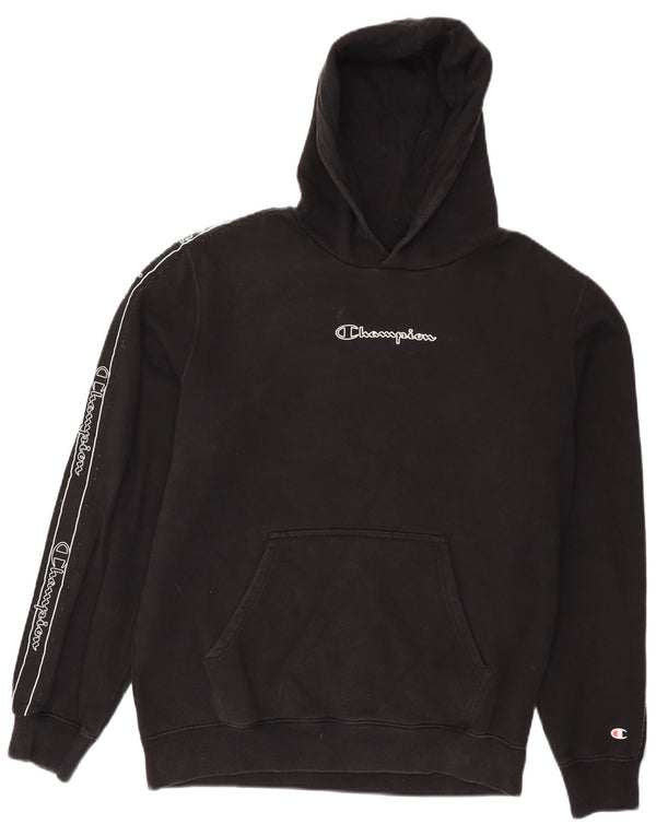 CHAMPION Mens Graphic Hoodie Jumper Large Black Cotton